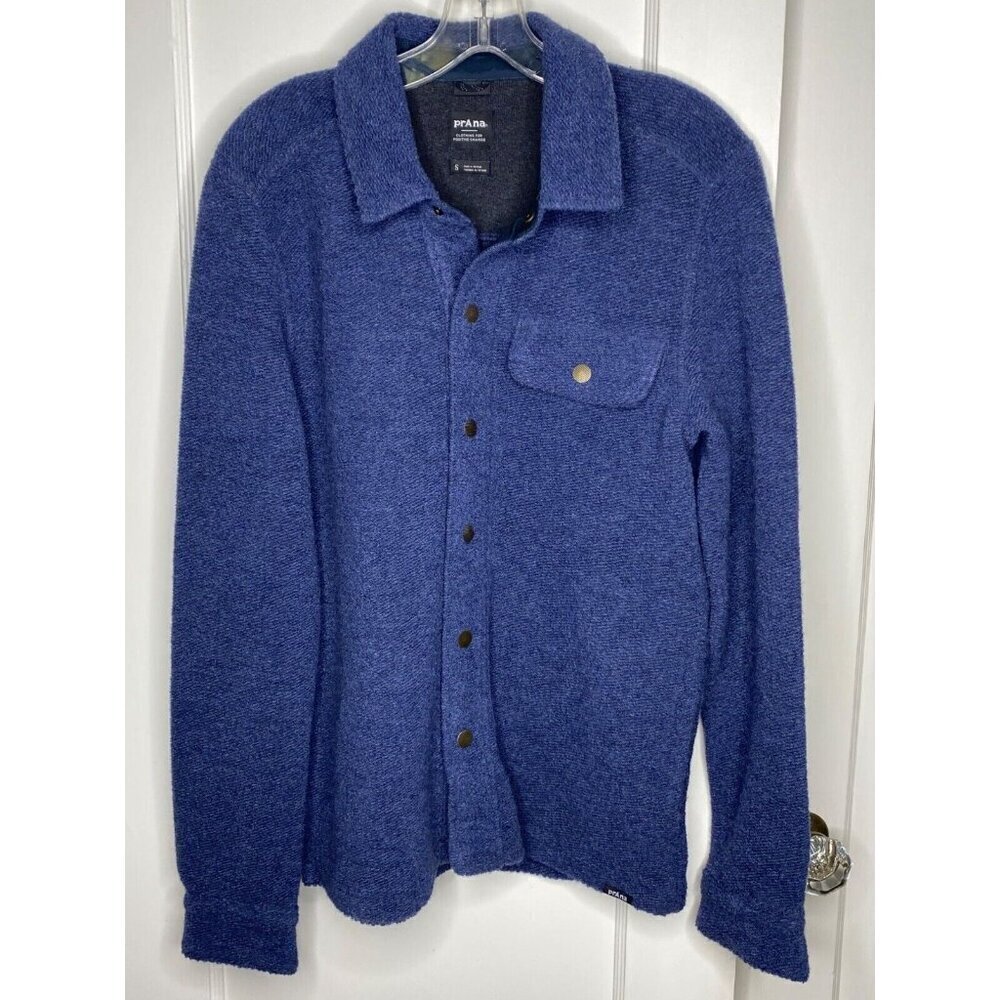 Men's PrAna IncrediWool Overshirt Snap up Shirt Small Stormy Night Heather - Picture 2 of 5